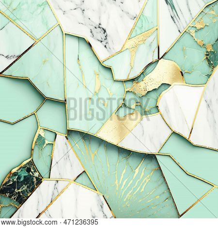 Light Green Malachite Marble Mosaic. 3d Abstract Marbled Background, Malachite Brocken Stone Texture