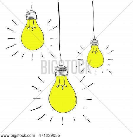 Hand Drawn Light Bulb Illustration In Doodle Style For Print, Web