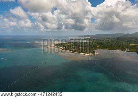 Top View Of Tropical Island And Blue Sea. Luzon, Santa Ana, Cagayan. Philippines.