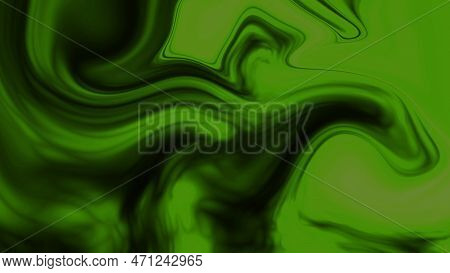 Colorful Glossy Mixed Inky Liquid Modern Design Graphics Illustration Background. Green And Black Co