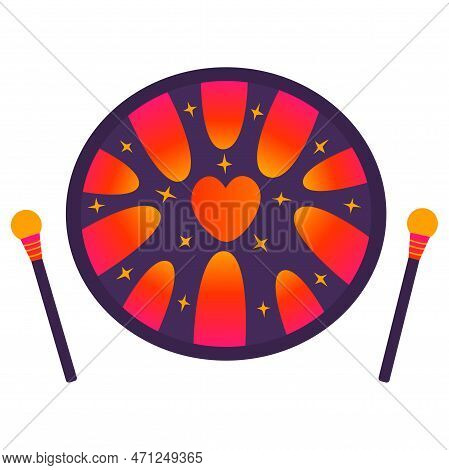 Musical Instrument Hang Drum, Glucophone With Sticks. Red Heart Is Drawn In Center. Purple Gradient.