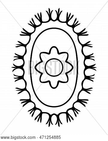 Carpet Oval. Sketch. Floor Covering With Flower Ornament. Fringed Floor Mat. Vector Illustration. Ru