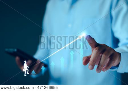 Interest Rate And Dividend Concept. Businessman With Percentage Symbol And Up Arrow, Interest Rates