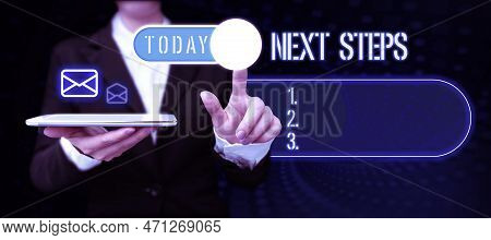 Text Sign Showing Next Steps 1, 2, 3. Conceptual Photo Something You Do Or Plan After Youve Finished