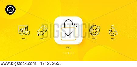 Accounting, E-mail And Confirmed Minimal Line Icons. Yellow Abstract Background. Share, Lock Icons. 