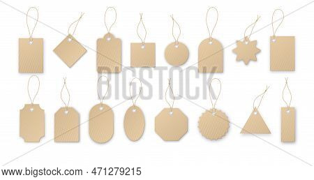 Realistic Vector Price Tag. Cardboard Label, Paper Sale Tags Mockup Blank Labels Template Shopping G