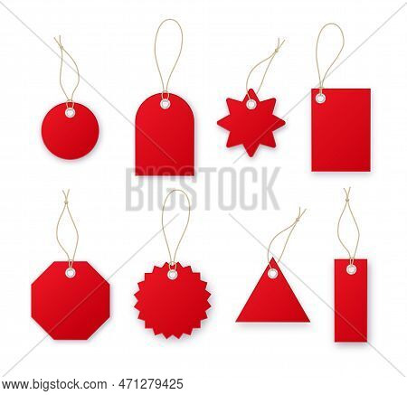 Red Price Tags Vector Collection. Special Offer Or Shopping Discount Label. Retail Paper Sticker. Ve