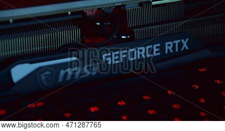 Msi Geforce Rtx 3090 Ti Gaming X Trio Graphics Card, Dark Background.