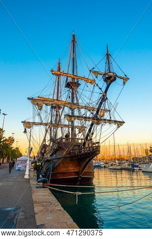 Barcelona,spain - Nov 30, 2018: Santa Eulalia Is A Schooner On Moll De La Fusta In Barcelona, Catalo