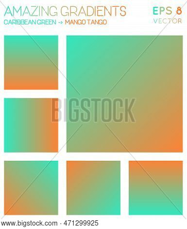 Colorful Gradients In Caribbean Green, Mango Tango Color Tones. Admirable Background, Unique Vector