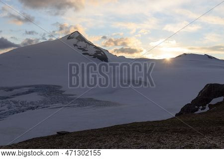 Mountain Snow Panorama And Summit Johannisberg (high Tauern) During Sunset In Glockner Group, Austri