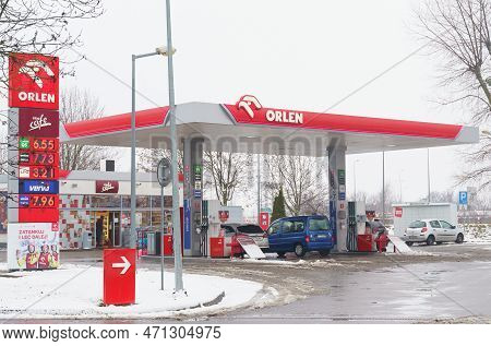Poznan, Poland - January 22, 2023: Gas Station Orlen In The Winter City
