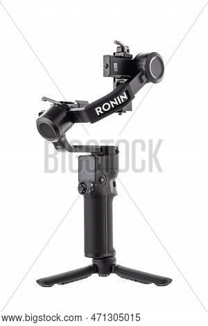 Varna, Bulgaria - February 17, 2023: Camera Gimble Stabilizer Dji Ronin 3 Mini Is Three-axis Motoriz