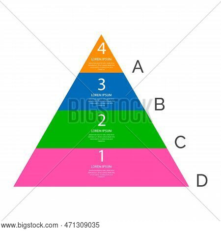 Infographic Colorful Pyramid. Triangle Diagram Form Of Pieces Of Chart Is Divided Proportionally Int