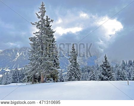 Beautiful Low Winter Clouds And Fog Condensation In The Swiss Alps Above The Tourist Resorts Of Valb