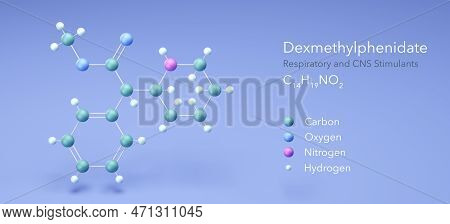 Dexmethylphenidate Molecule, Molecular Structures, Respiratory And Cns Stimulants, 3d Model, Structu