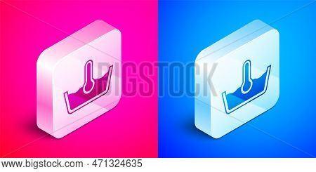 Isometric Temperature Wash Icon Isolated On Pink And Blue Background. Temperature Wash. Silver Squar