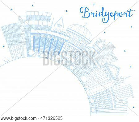 Outline Bridgeport Connecticut City Skyline With Blue Buildings And Copy Space. Vector Illustration.