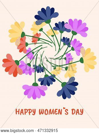 Vector Illustration Of A Postcard For Women's Day On March 8. Decorative Ornament In The Form Of A W