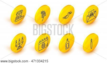 Set Line Paint Brush, Bottle Of Wine, Calendar With Easter Egg, Candelabrum Candlesticks, Greeting C