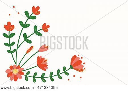 Side Frame With Flowers. Vector Illustration Of Flowering Plants In Cartoon Style With Textual Space