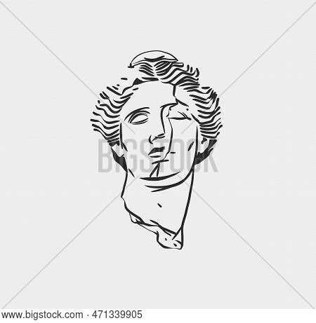 Hand Drawn Vector Abstract Outline, Graphic, Line Art Greek Ancient Sculpture Statue Line Art Modern