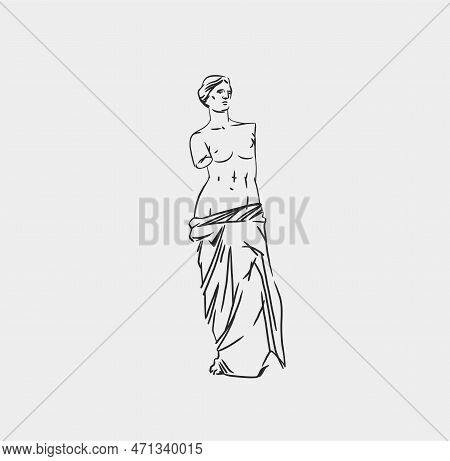 Hand Drawn Vector Abstract Outline, Graphic, Line Art Greek Ancient Sculpture Statue Line Art Modern