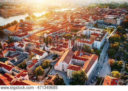 Top View Of The Zadar Old Town And Sea. Zadar, Croatia. Travel Destinations Vacational Background. V