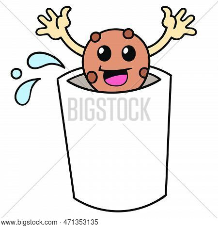 Chocochips Cake In A Glass Of Milk, Vector Illustration Art. Doodle Icon Image Kawaii.