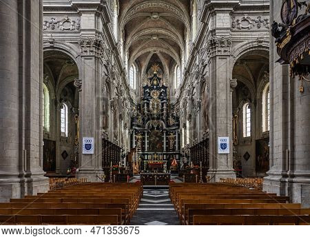 Grimbergen, Flemish Brabant Region -  Belgium - Feb. 19 2023 - Decorated Interior Of The Abbey Of Th