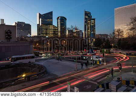 Saint Josse, Brussels Capital Region, Belgium - Feb. 08 2023 - The Business District Pacheco At The 