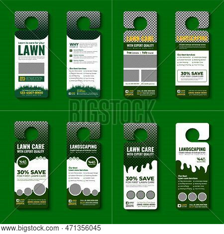 Lawn Care And Landscaping, Lawn Trimming, Door Hanger Template, Or Lawn Mower And Lawn Maintenance D