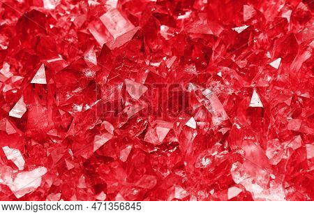 Cluster Of Clear Transparent Ruby Red Quartz Mineral Crystals (chemical Composition Sio2) Close Up B