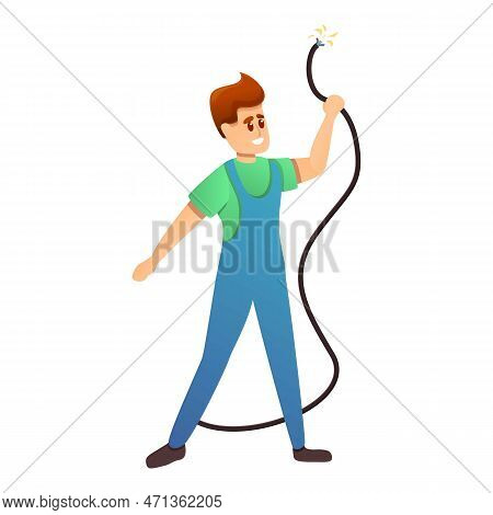 Lineman And Wire Icon. Cartoon Of Lineman And Wire Icon For Web Design Isolated On White Background