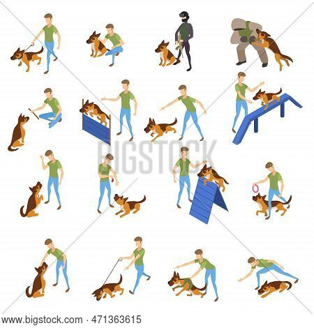 Cynologist Icons Set. Isometric Set Of Cynologist Icons For Web Design Isolated On White Background