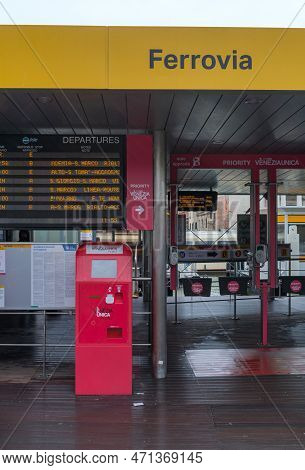 Vence, Italy - February 3, 2018: Public Transport Ferrovia Boat Station At Grand Canal Winter Day.