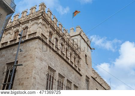 Lonja De La Seda O Lonja De Los Mercaderes Facade In Valencia, Spain.