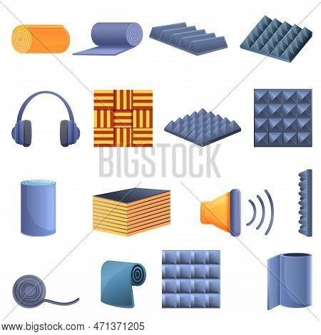 Soundproofing Icons Set. Cartoon Set Of Soundproofing Icons For Web Design