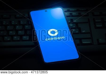 Ljubljana, Slovenia - 21 January 2023: Coinbase Cryptocurrency Exchange Logo On Smartphone Screen La