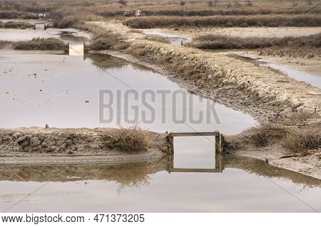 Winter Panoramic View Of Marine Pools In Secovlje Salt Pan, Slovenia