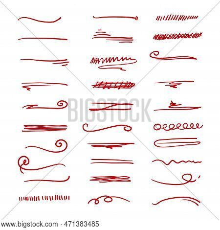 Doodle Sketch Brush Strokes, Underline, Emphasis, Lines, Waves Set Design Elements Isolated On White