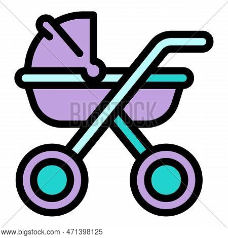 Family Baby Pram Icon. Outline Family Baby Pram Icon For Web Design Isolated On White Background