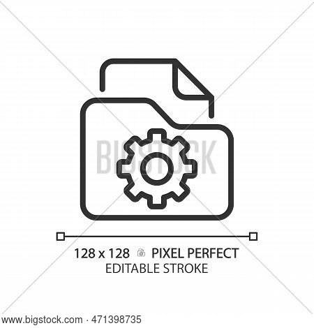File Management Pixel Perfect Linear Icon. Digital Files Browser. Folders Organization. Computer Sys
