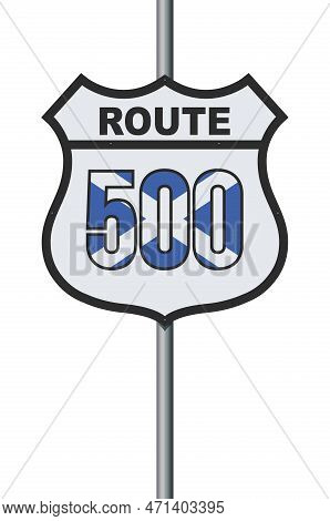 Vector Illustration Of The North Coast Route 500 (scotland) Road Sign On Metallic Post