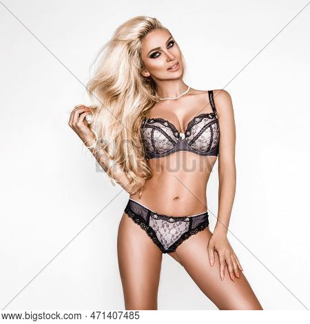Sexy Girl In Elegant Lingerie Isolated On White Background. Lingerie Model Concept.