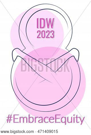 International Women's Day Number Eight With Hugging Arms In A Line Art. Embrace Equity Movement Illu