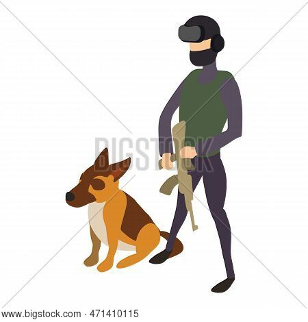 Police Cynologist Dog Icon. Isometric Of Police Cynologist Dog Icon For Web Design Isolated On White