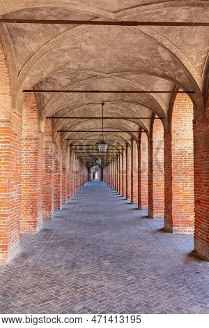 Colonnade Of Degli Antichi Gallery (galleria Degli Antichi) Witn Red Brick Columns And Arches In Sab