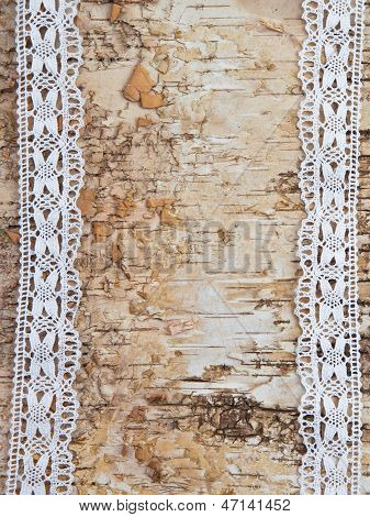 Wooden Background With White Lace