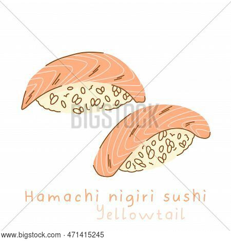 Portioned Hamachi Nigiri Sushi With Yellowtail On Rice Side View And Three Quarter View